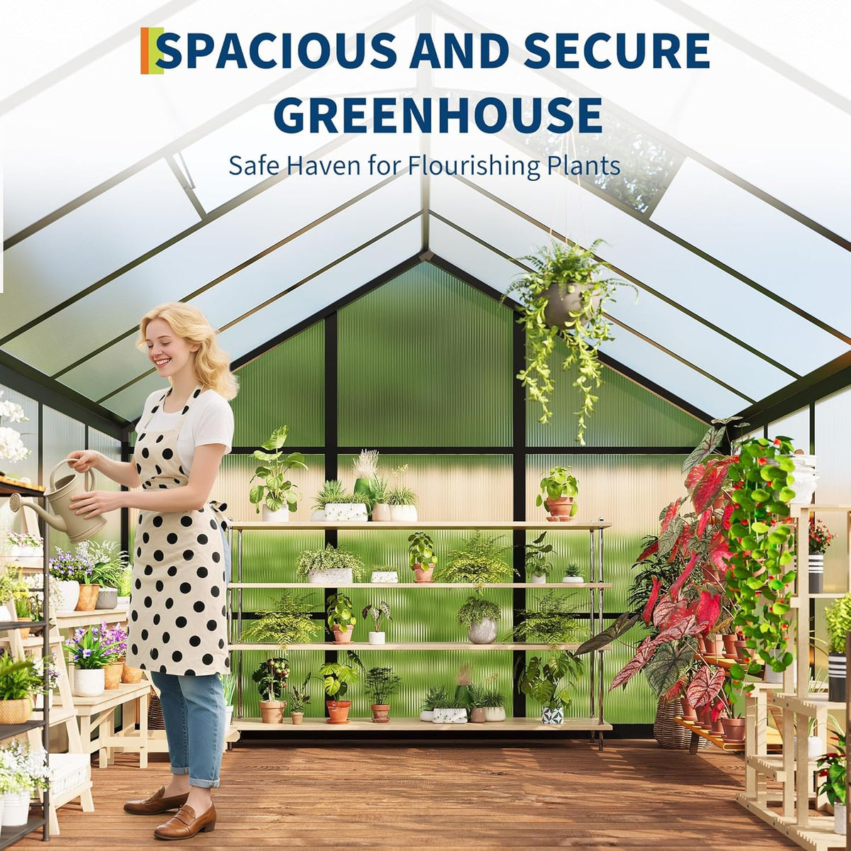 6X8 FT Greenhouse for Outdoors, Polycarbonate Greenhouse with Roof Vent, Ground Nails, Lockable Push Door, Aluminum Large Walk-In Green House for outside Garden Backyard, Patio, Lawn, Black