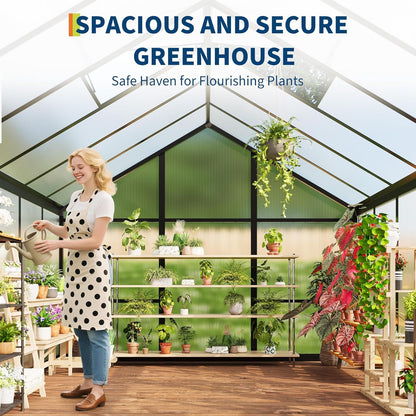 6X8 FT Greenhouse for Outdoors, Polycarbonate Greenhouse with Roof Vent, Ground Nails, Lockable Push Door, Aluminum Large Walk-In Green House for outside Garden Backyard, Patio, Lawn, Black