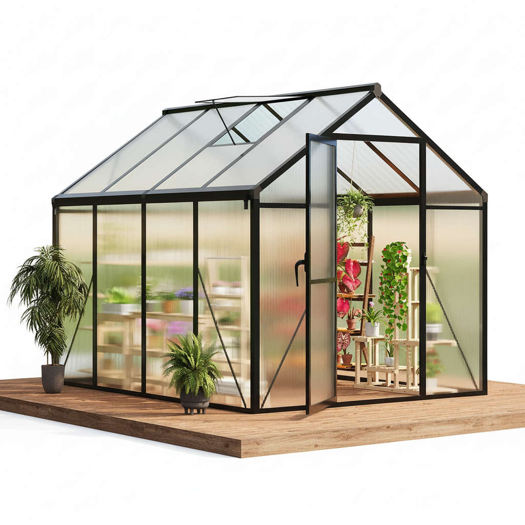 6X8 FT Greenhouse for Outdoors, Polycarbonate Greenhouse with Roof Vent, Ground Nails, Lockable Push Door, Aluminum Large Walk-In Green House for outside Garden Backyard, Patio, Lawn, Black