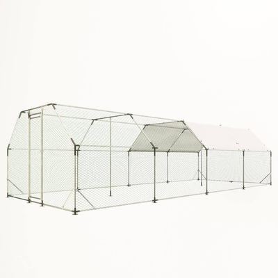 9.94 Ft. X 25.68 Ft, Metal Chicken Coop, Walk-In with Waterproof Cover, Lockable, Flat Roof, White