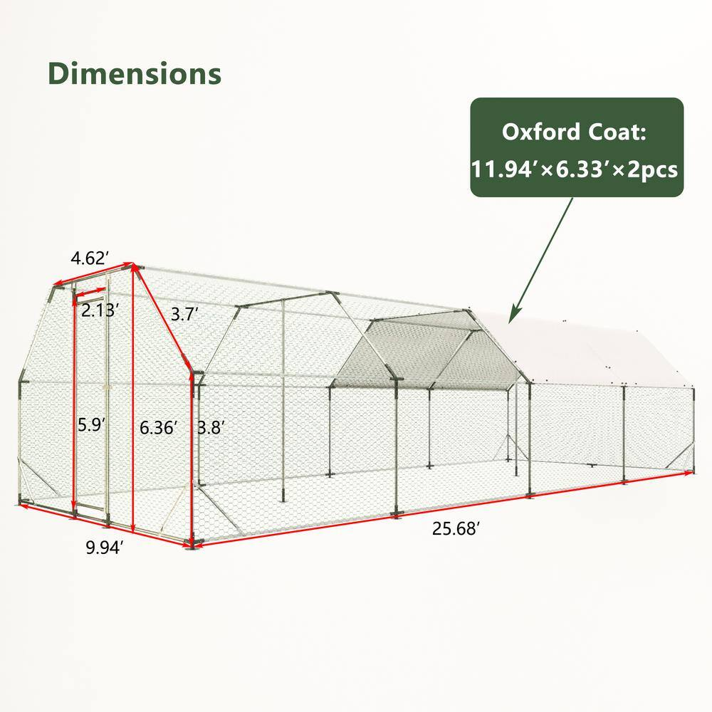 9.94 Ft. X 25.68 Ft, Metal Chicken Coop, Walk-In with Waterproof Cover, Lockable, Flat Roof, White — product view 3