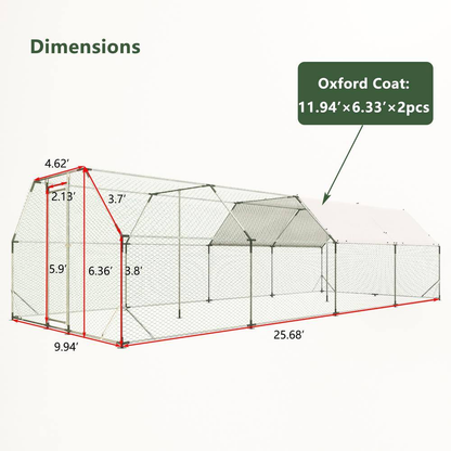9.94 Ft. X 25.68 Ft, Metal Chicken Coop, Walk-In with Waterproof Cover, Lockable, Flat Roof, White — product view 3