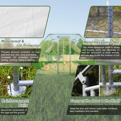 9.94 Ft. X 25.68 Ft, Metal Chicken Coop, Walk-In with Waterproof Cover, Lockable, Flat Roof, White — product view 6