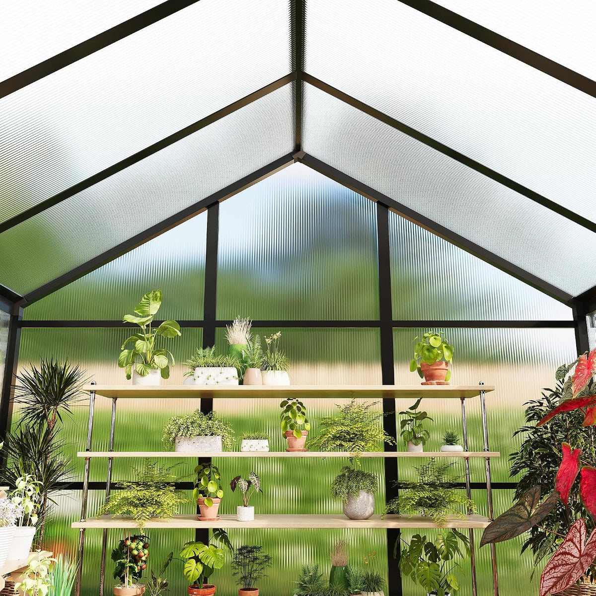 6X8 FT Greenhouse for Outdoors, Polycarbonate Greenhouse with Roof Vent, Ground Nails, Lockable Push Door, Aluminum Large Walk-In Green House for outside Garden Backyard, Patio, Lawn, Black